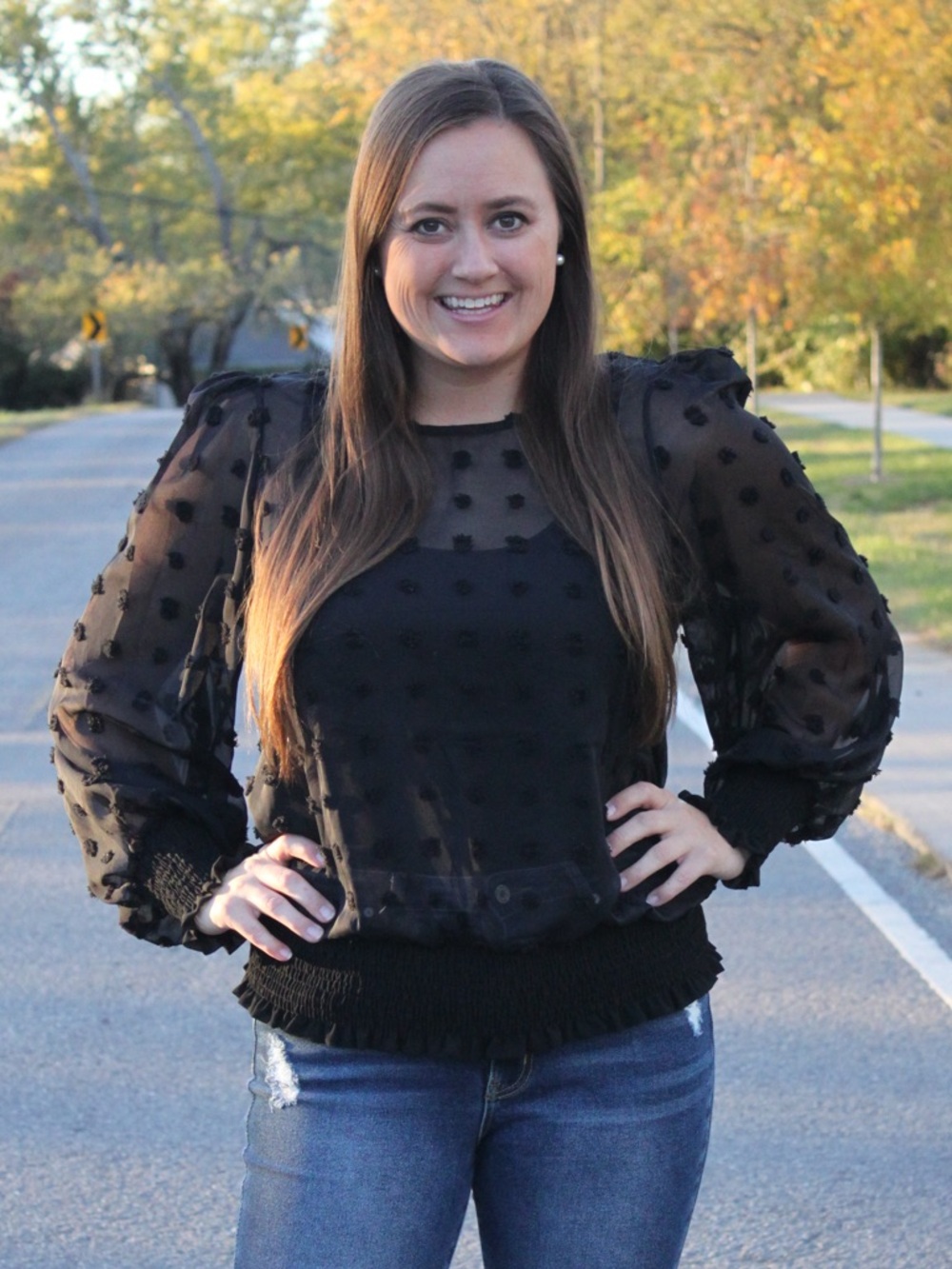Black Sheer Polka Dot Blouse